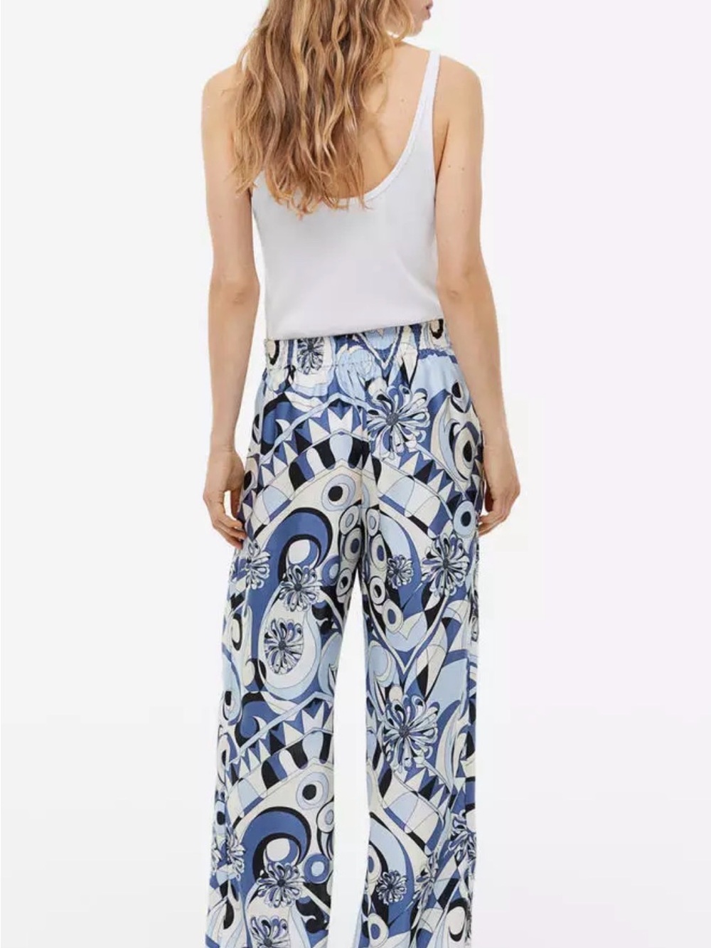 H&M Blue & White Geometric Floral Wide-Leg Pants size 10 - Picture 3 of 12